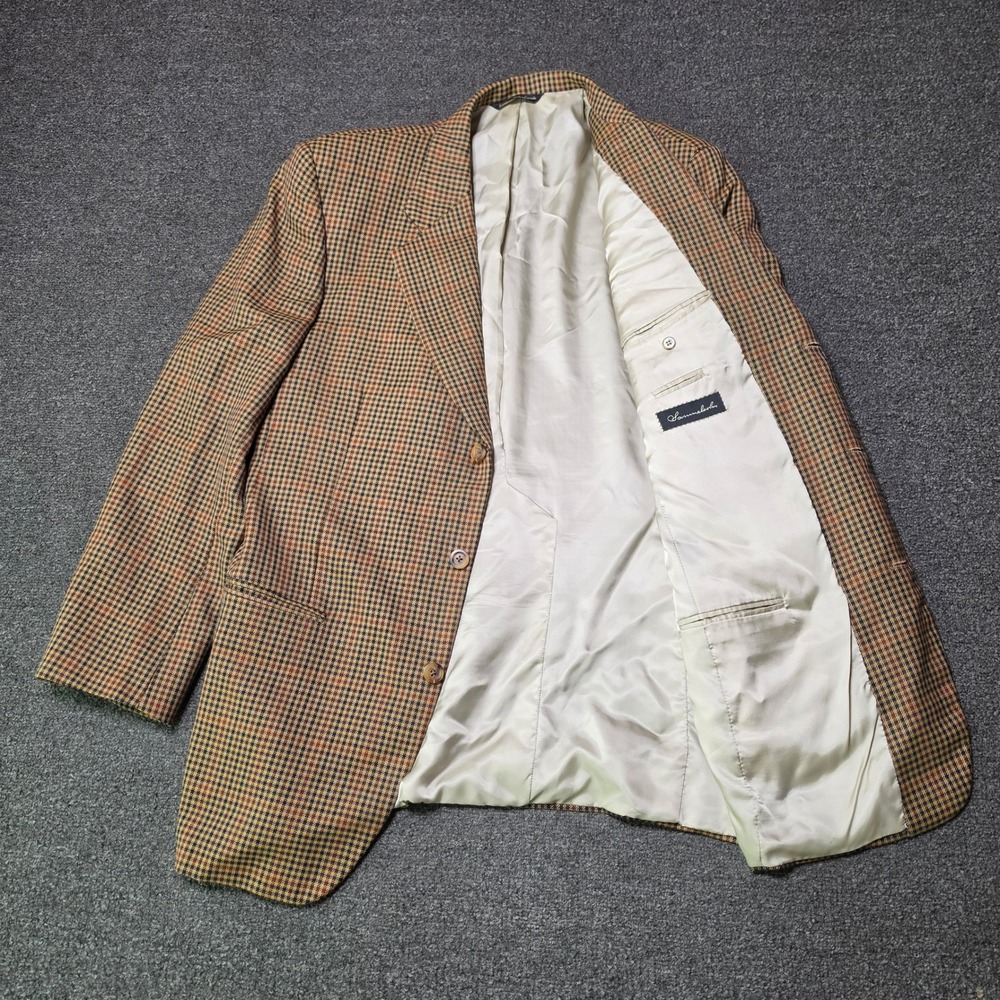 Samuelsohn Sport Coat Houndstooth Plaid Tan Mens 43L Wool Savoy Blazer Formal